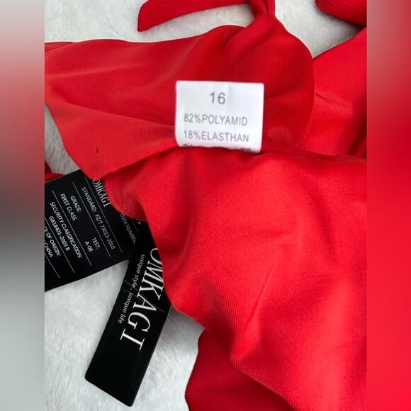 OMKAGI Red Ribbed Tie Front Bikini Top NWT Size Large - Picture 3 of 11